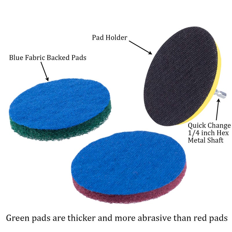 Kichwit 5 Inch Drill Powered Brush Tile Scrubber Scouring Pads, 2 Different Stiffness, 5-Inch Pad Holder with 6 Scrubbing Pads, Cleans Large Flat Areas Perfectly (Drill NOT Included) - Image 3
